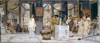 Lawrence Alma-Tadema (1836–1912), Das Fest der Weinlese, 1871, Öl auf Leinwand, 77 x 177 cm © Hamburger Kunsthalle / ARTOTHEK, Foto: Elke Walford