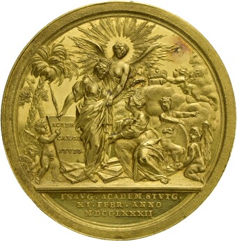 Goldene Medaille mit biblischer Szene und lateinischer Inschrift