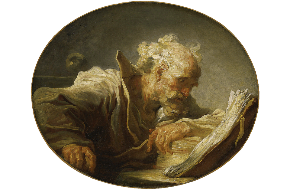 Alter Mann beim Lesen eines Buches, Ölgemälde im klassischen Stil